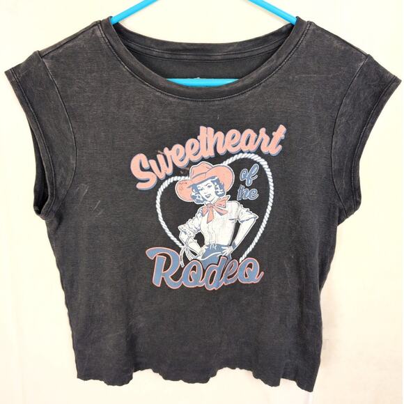 OG Babe Tops - OG Babe black Sweetheart of the Rodeo cropped tshirt Size Lrg Western Cowgirl